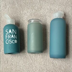 bkr Glass and Silicone Water Bottles or Travel Coffee Mug Set